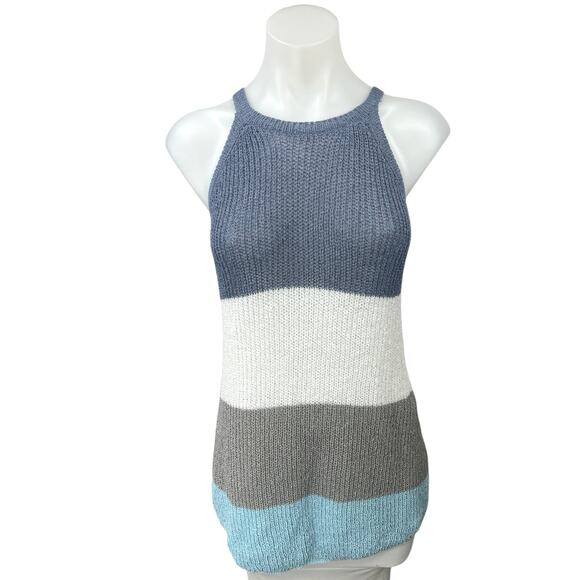 NEW C+D+M Multicolor Colorblock Halter Round Neck Sleeveless Knitted Tank Top S - Picture 1 of 5